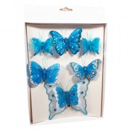 Niebieskie motyle dekoracyjne z klipsem 6 szt. / motyle dekoracyjne
