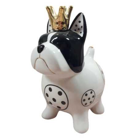 Ceramiczna figurka skarbonka otwierana PIES BULDOG biało czarny