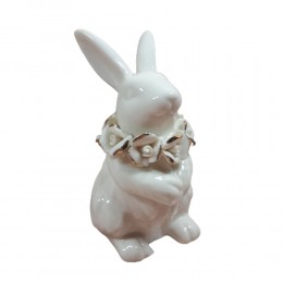 Ceramiczna figurka wielkanocna kicający królik z kwiatkami