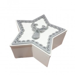Świąteczna szkatułka na biżuterię z jeleniem biało srebrna