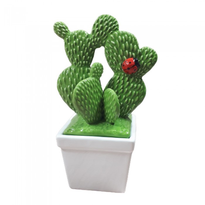 Pojemnik ceramiczny w kształcie kaktusów z biedronką / figurka kaktus