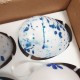 Biało niebieskie jajka plastikowe nakrapiane z zawieszką 9 sztuk