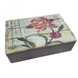Drewniane pudełko na herbatę herbaciarka przegródki PIWONIA