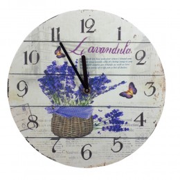 Drewniany zegar ścienny kuchenny LAWENDA Prowansja śr. 28cm