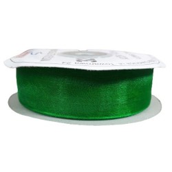 Tasiemka wstążka szyfonowa zielona 25mm 32mb / wstążka organza 9086