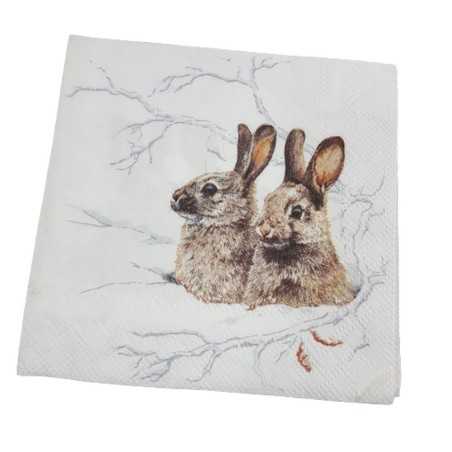 Papierowa serwetka decoupage mała zima zające zajączki 1 szt.