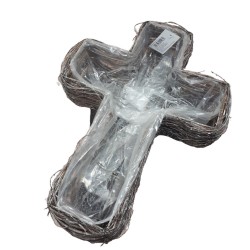 Duża osłonka doniczka na kwiaty krzyż z gałązek dekoracja na grób