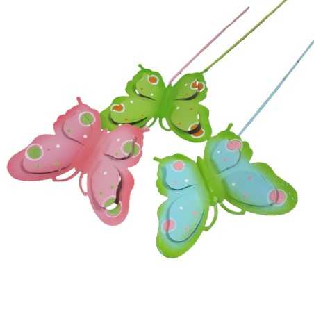 Dekoracja ogrodowa kolorowy metalowy motyl na piku h30cm