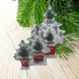 Choinki decoupage komplet 3 sztuk dekoracja świąteczna prezent