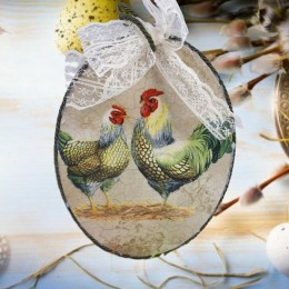Wielkanocne Jajko Decoupage ze Sklejki - Tradycyjne Motywy Kury i Koguta