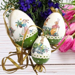 Zestaw Jajek Decoupage z Zającami - Ręczna Robota na Wielkanoc