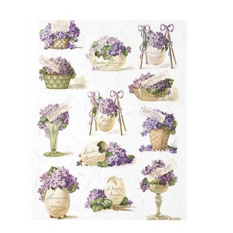 Wielkanocny Papier Ryżowy do Decoupage - Fiołki i Pisanki A4