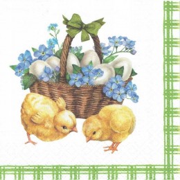Serwetka do decoupage Wielkanoc kurczaki jajka niezapominajki