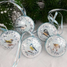 Zestaw 5 Bombek Świątecznych z Ptaszkami - Zimowe Akrylowe Ozdoby