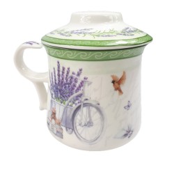 Porcelanowy kubek z zaparzaczem do herbaty ziółek 300ml w motywie lawendy, zdjęcie 5