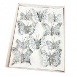 Motylki sztuczne motyle na klipsie 10 szt. / srebrne motyle dekoracyjne