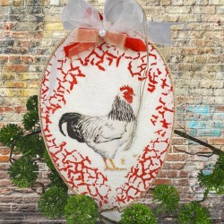 Biało czerwona serwetka do decoupage kogut kura 33x33cm, zdjęcie 3