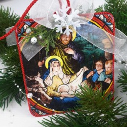 Decoupage świąteczna deseczka ozdobna ze sklejki z motywem Świętej Rodziny