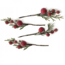 Szronione gałązki z czerwonymi jagodami 4 szt. do dekoracji zimowych DPCRAFT