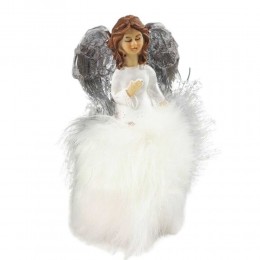 Figurka Anioł z futerkiem / figurka anioła ze skrzydłami i białym futerkiem dekoracja prezent