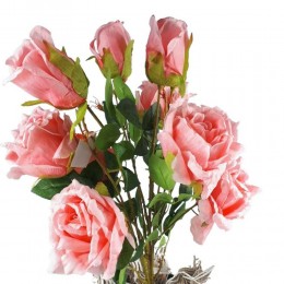 Duży sztuczny bukiet róż różowych / sztuczne kwiaty róże jak żywe h70 cm