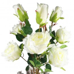 Duży sztuczny bukiet róż kremowych / sztuczne kwiaty róże jak żywe h70 cm