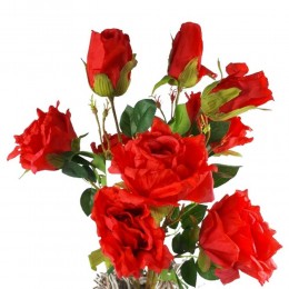 Duży sztuczny bukiet róż czerwonych / sztuczne róże jak żywe h70 cm