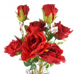 Duży sztuczny bukiet róż ciemno-czerwonych / sztuczne róże jak żywe h70 cm