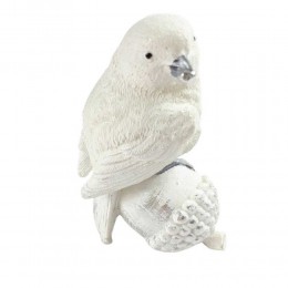 Figurka świąteczna ptaszek brokatowy / biało-srebrny ptaszek ptak na szyszce