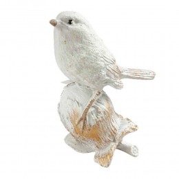 Figurka świąteczna ptaszek brokatowy / złoto-biały ptaszek ptak na żołędziu
