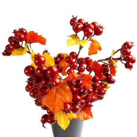 Sztuczna gałązka dekoracyjna czerwone kulki jabłuszka / sztuczny głóg jarzębina h 29cm