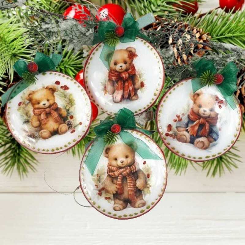 Komplet świątecznych bombek akrylowych decoupage sprzedam Miś misie 5 sztuk