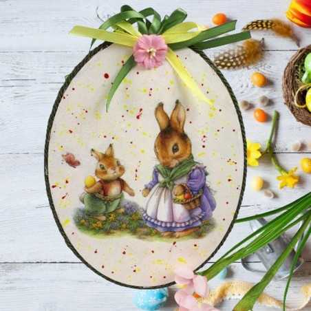 Decoupage pisanka dwustronne jajko ze sklejki z zajączkami