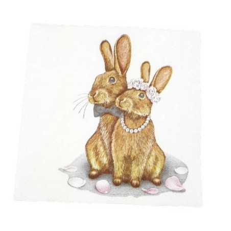 Mała serwetka do decoupage Wielkanoc zające młoda para 25x25cm