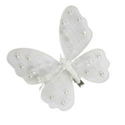 Biały sztuczny motyl na klipsie / motyl dekoracyjny z klipsem 10 cm
