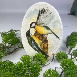 Rękodzieło obraz ręcznie malowane sikorki na płycie decoupage, zdjęcie 3