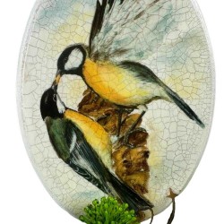 Rękodzieło obraz ręcznie malowane sikorki na płycie decoupage
