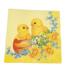 Serwetka do decoupage Wielkanoc kurczaki żonkile niezapominajki
