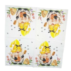 Serwetka do decoupage krasnal gnom skrzat pszczelarz miód kwiatki