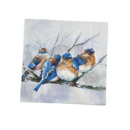 Mała serwetka do decoupage zimowe ptaszki niebieskie 25x25cm