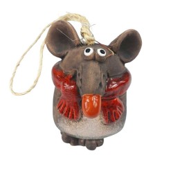Uroczy dzwonek ceramiczny w kształcie myszki h 16cm / mysz ceramiczna