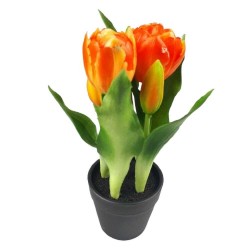 Pomarańczowy pełny sztuczny tulipan w doniczce / tulipany sztuczne