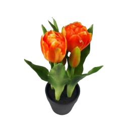 Pomarańczowy pełny sztuczny tulipan w doniczce / tulipany sztuczne