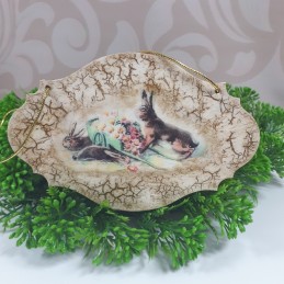 Ozdobna deseczka decoupage sprzedam ZAJĄCE dekoracja wielkanocna