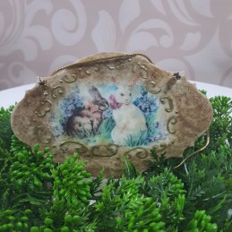 Ozdobna deseczka decoupage sprzedam ZAJĄCE dekoracja wielkanocna