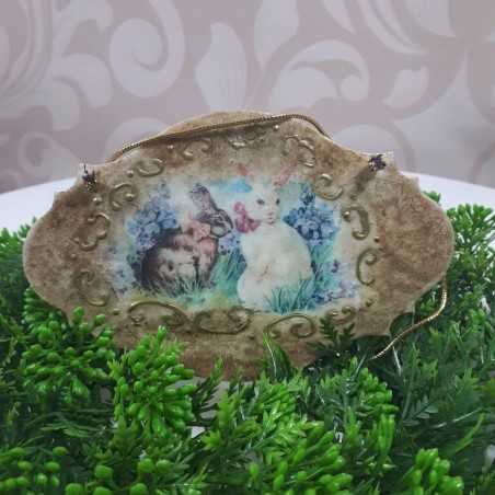 Ozdobna deseczka decoupage sprzedam ZAJĄCE dekoracja wielkanocna
