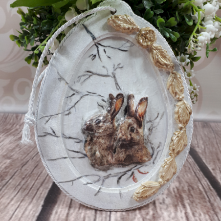 Medalion zawieszka jajko wielkanocne decoupage ZAJĄCE, zdjęcie 2