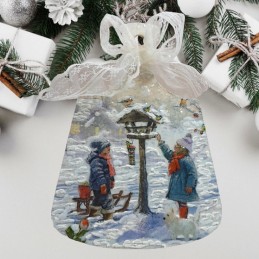 Świąteczna deseczka kuchenna drewniana decoupage sprzedam ZIMA DZIECI
