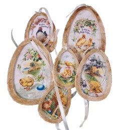 Dekoracja wielkanocna zawieszki jajka drewniane płaskie decoupage