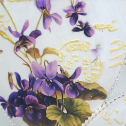 Drewniane serca decoupage fiołki / prezent ozdoba serce zawieszka